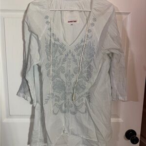 Johnny Was Light Blue Embroidered Long Sleeve Top